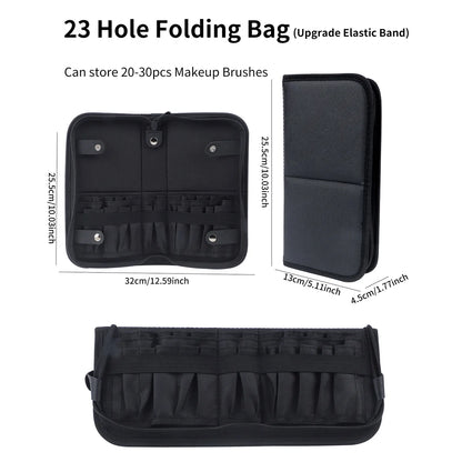 Large Black Foldable Makeup Bag 14-40 Hole Storage Organizer for Beauty Brushes Cosmetic Pouch with Handles