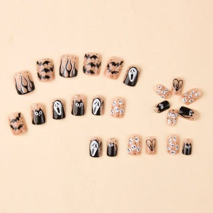 24 Pcs Halloween Skull Full Coverage Press On Nails Fake Nails Reusable False Nail Jelly Tabs Shiny Wear Nail for Women&Girl