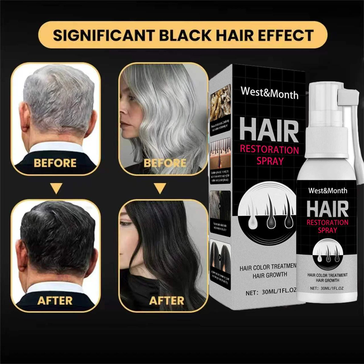 Gray White Hair Treatment Serum Cover White Hair To Black Natural Color Repair Spray Anti Loss Hair Restore Healthy Hairs Care