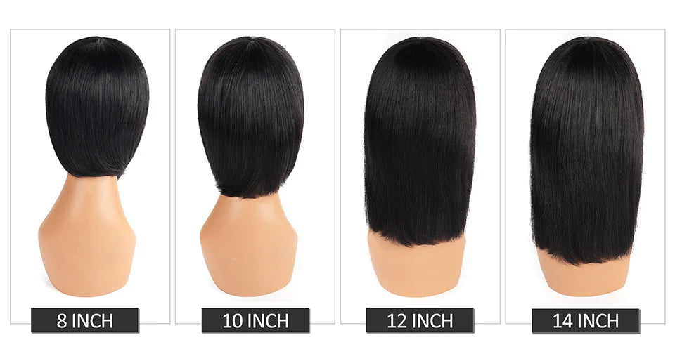 Human Hair Wigs with Bangs BOBO Wig Straight Short Bob Wig Human Hair Natural Color 14inch 150% Density Bob Wig