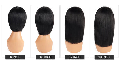 Human Hair Wigs with Bangs BOBO Wig Straight Short Bob Wig Human Hair Natural Color 14inch 150% Density Bob Wig