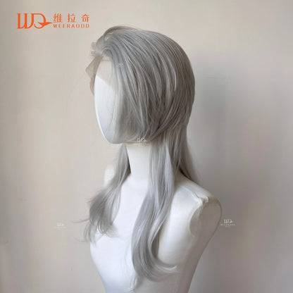 Sliver Gray 13x4 Synthetic Lace Front Wig for Women Cosplay Shoulder Length Mullet Synthetic Wigs Layers Ponytails Glueless Wigs