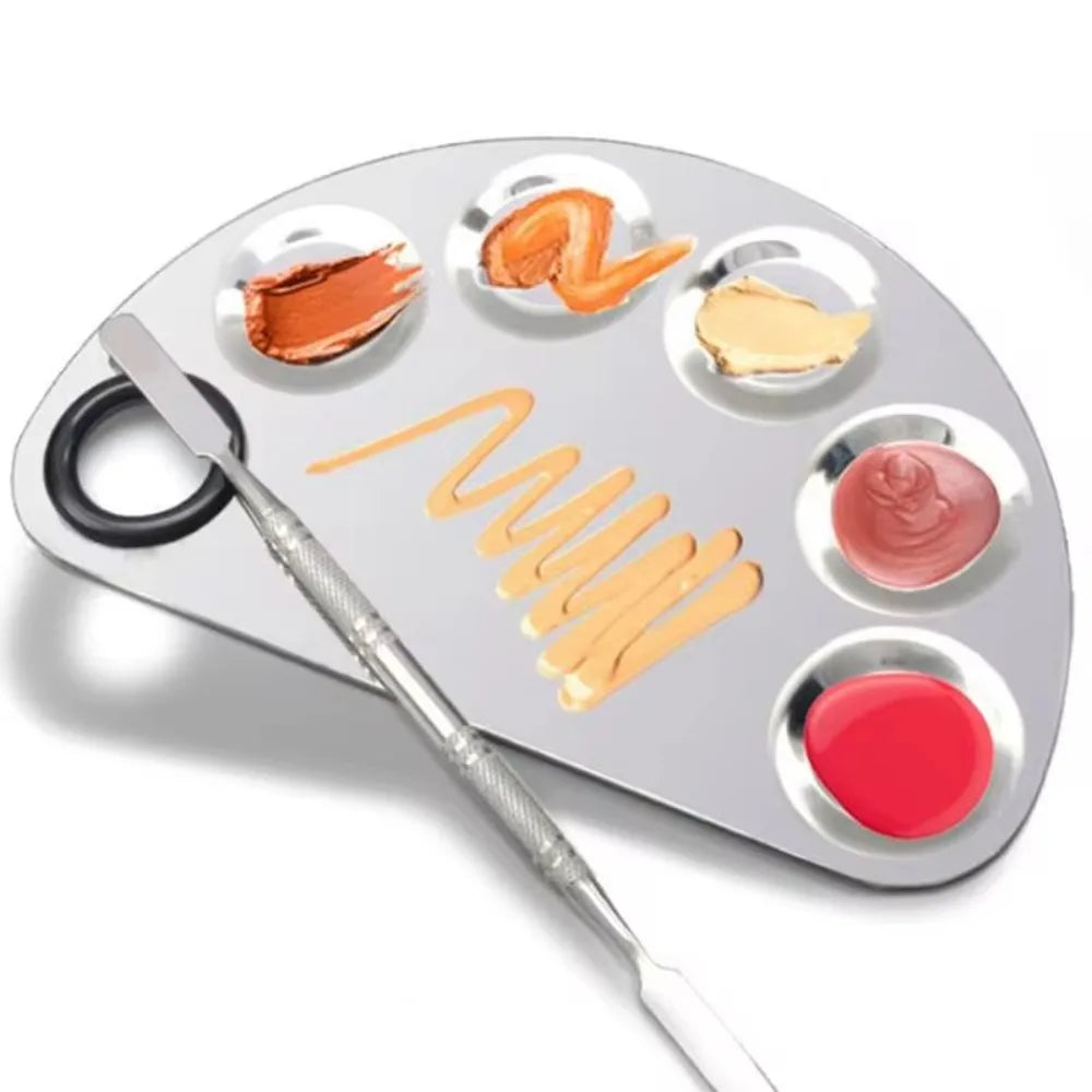 With Spatula Rod Makeup Color Palette Stainless Steel Durable Liquid Foundation Mixing Tray Portable Makeup Cream Mixing Tray