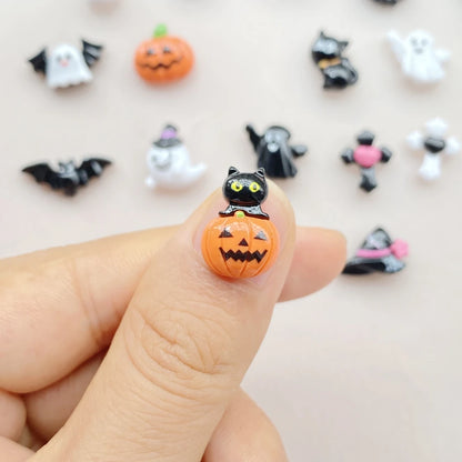 20Pcs Cute Cartoon Halloween cat, pumpkin, bat Nail Art Resin Designer Charms DIY Craft For Nail 3D Decorations Jewelry