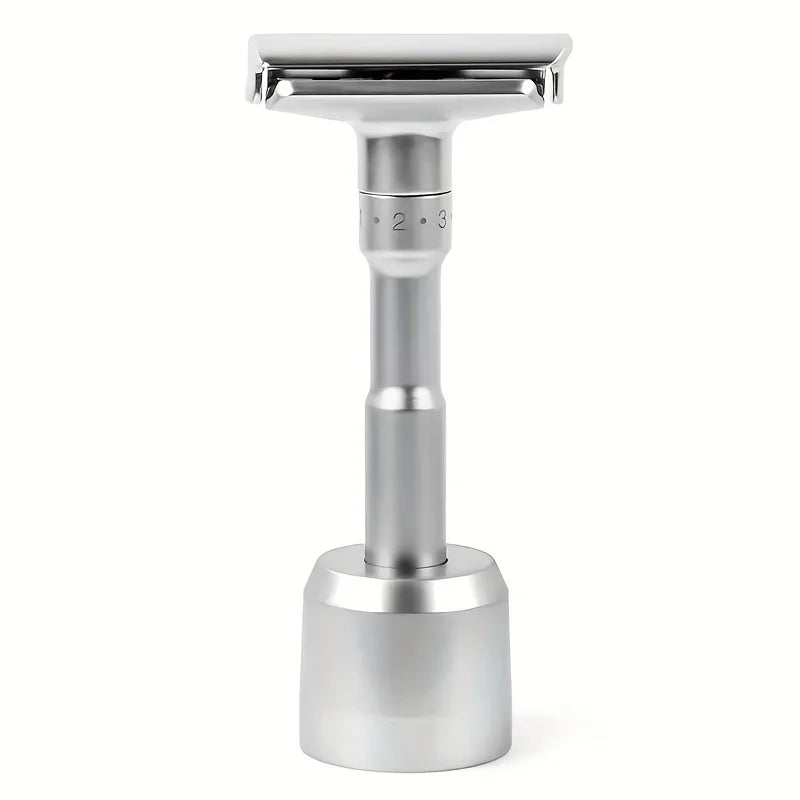Men's Manual Rotary Shaver - Stainless Steel Double-Sided Blades Adjustable Rotating Head Ergonomic Grip for Beards