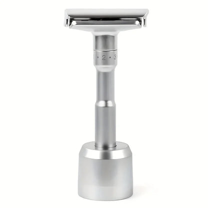 Men's Manual Rotary Shaver - Stainless Steel Double-Sided Blades Adjustable Rotating Head Ergonomic Grip for Beards
