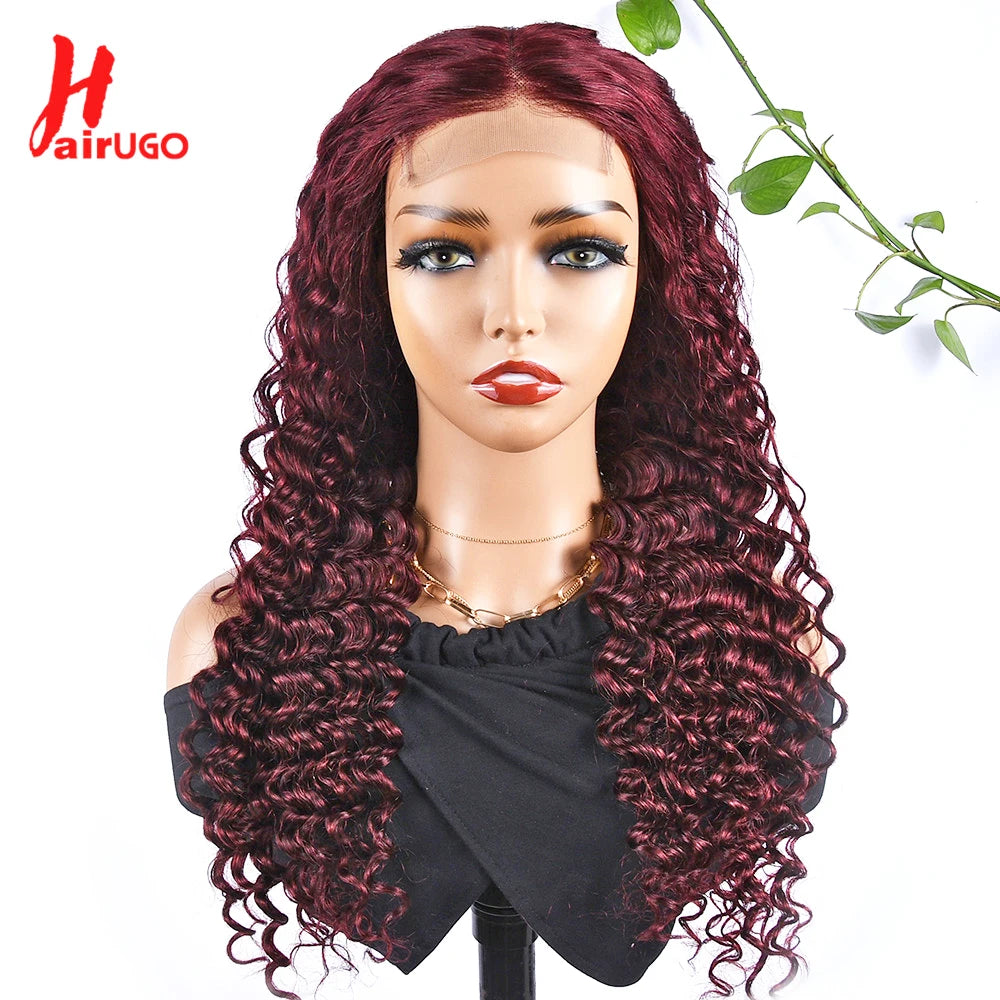 T1B/Orange Deep Wave Lace Closure Wig For Women Ombre Orange Lace Closure Human Hair Wigs With Baby Hair Remy Preplucked HairUGo