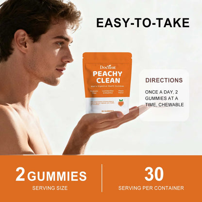 Docteat Peachy Clean Men's Digestive Health Gummies Prebiotic & Probiotic Blend Peach Flavor 60 Gummies Dietary Supplement