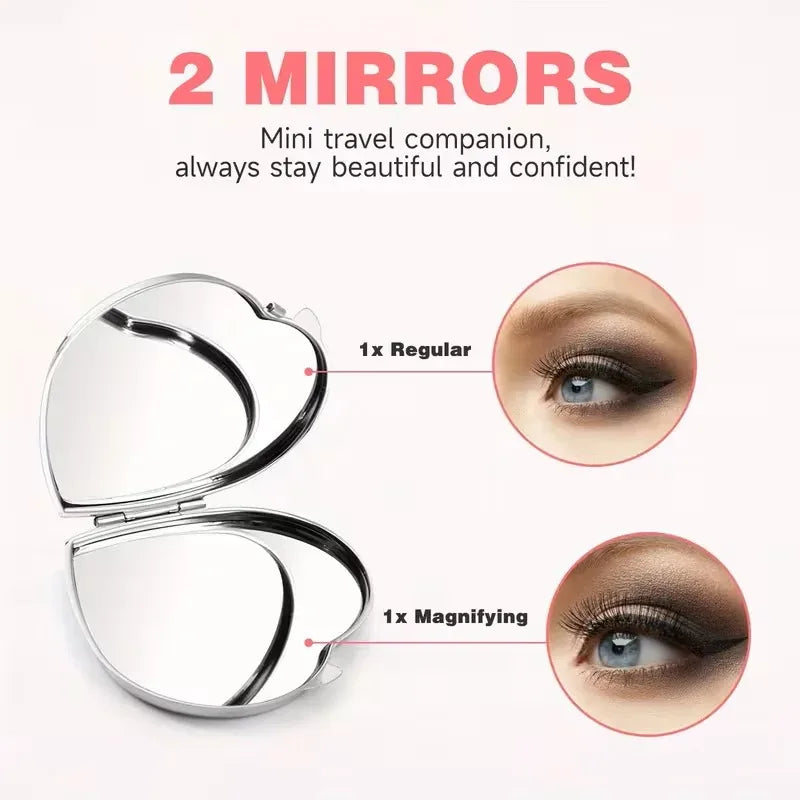 Custom Heart-Shaped Photo Makeup Mirror - Double-Sided Portable Folding Magnifier, Personalized Gift for Wife/Mom/Girlfriend