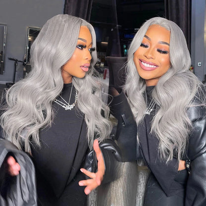 Silver Grey Colored Body Wave Human Hair Wigs For Women 13x4 Transaprent Lace Frontal Wig Preplucked Brazilian Remy Hair Wig