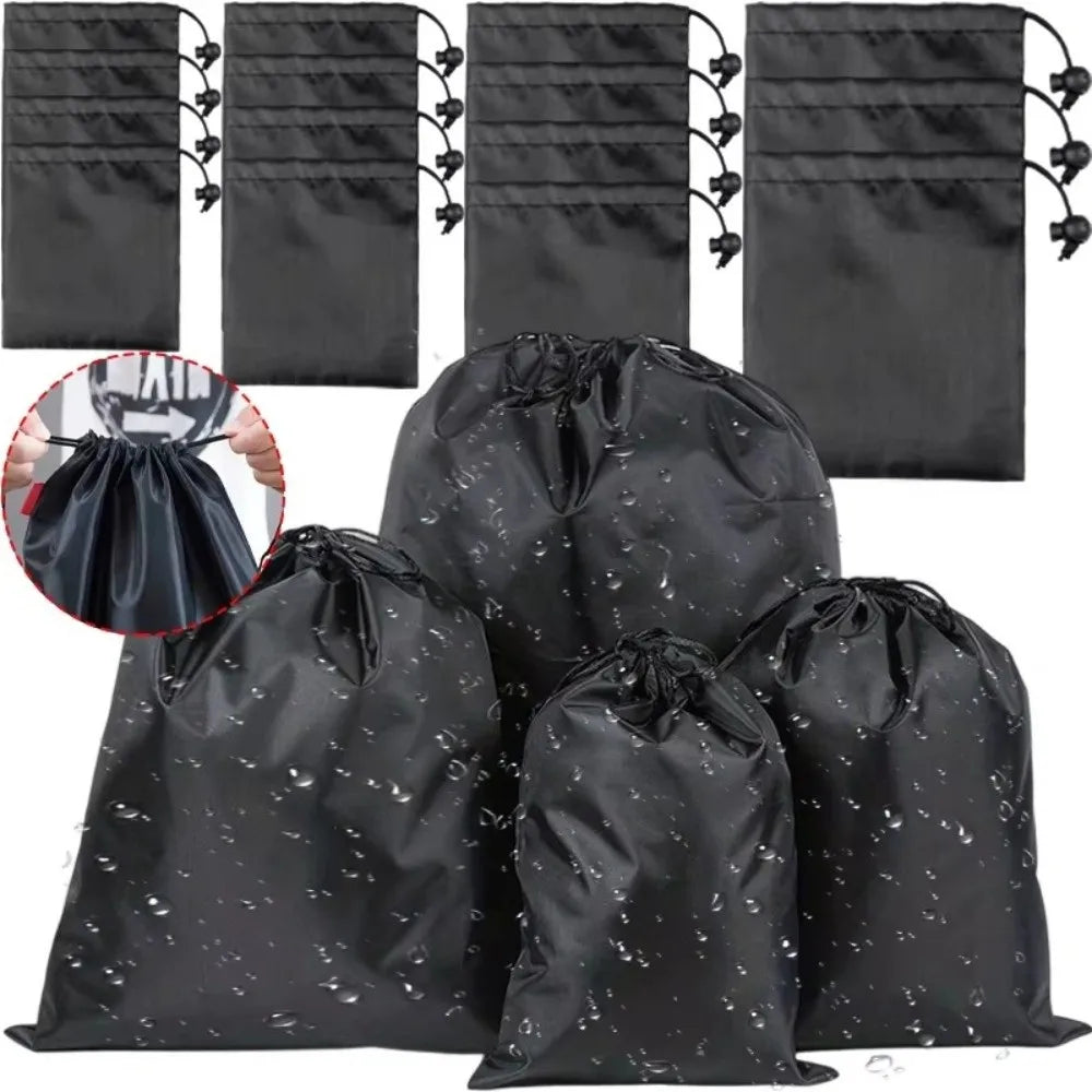 New Drawst Closure Drawstring Storage Pouch Portable Nylon Drawstring Bags Waterproof Black Makeup Bags Travel Storage