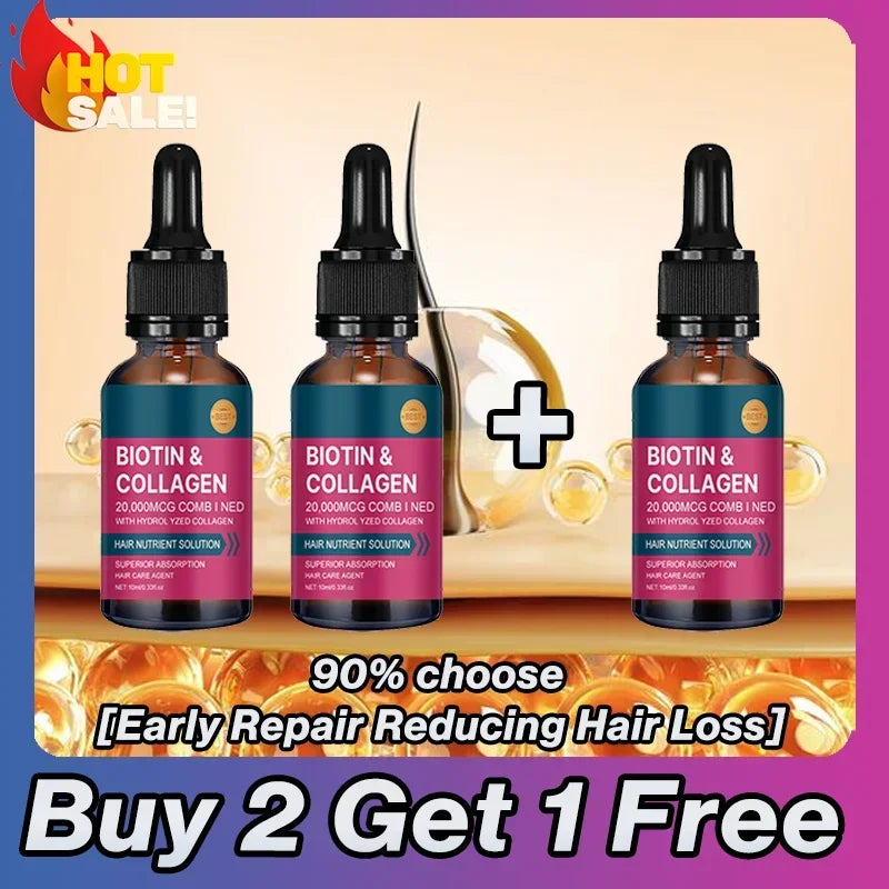 Biotin Collagen Hair Care Essential Oil, Moisturizes Tangled and Rough Hair Texture. Repair Damage Hair Care Serum