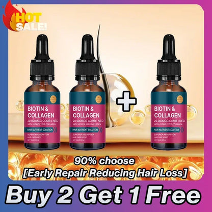 Biotin Collagen Hair Care Essential Oil, Moisturizes Tangled and Rough Hair Texture. Repair Damage Hair Care Serum
