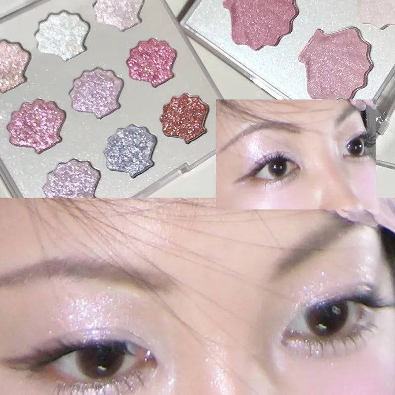 Shell Fairy Pearlescent Eyeshadow Palette Aurora Peach Shimmer Sparkling Sequins Pearl Eyeshadow Highlighter Bright Shiny Makeup
