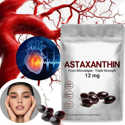 120Softgels Astaxanthin Capsules Support Eye,Joint And Skin Health And Immunity Promote Cardiovascular Health Reduce Blood Clots