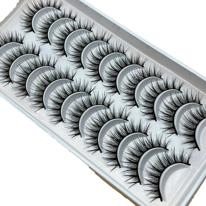 10 Pairs Natural Fluffy False Eyelashes Wispy Lashes 3D Volume Strip Lashes D Curl Fake Eyelashes with Clear Band Eye Lashes