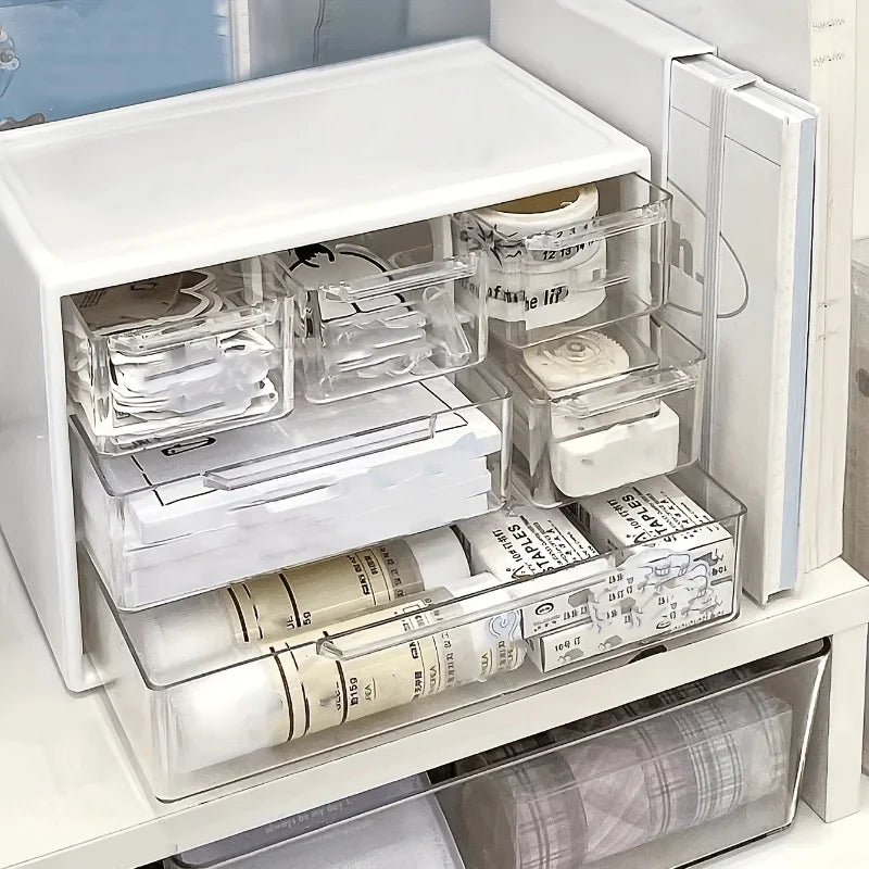 Dustproof Clear Plastic Desktop Mini Storage Box with Drawer – Transparent Organizer for Hair Clips, Jewelry, Keys Small Tools