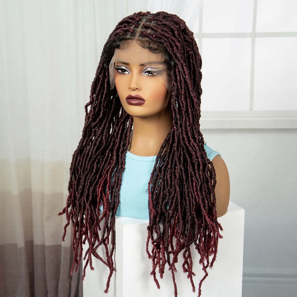 24Inch Full Lace Locs Braided Wigs with Baby Hair Lace Frontal Synthetic Braids Wigs for Black Women Natural HD Lace Braids Wigs