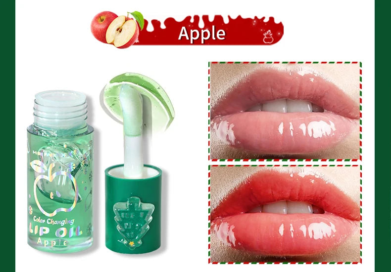 Christmas lip gloss gift box, long-lasting moisturizing and color changing lip oil, high gloss effect lip gloss 5- pieces