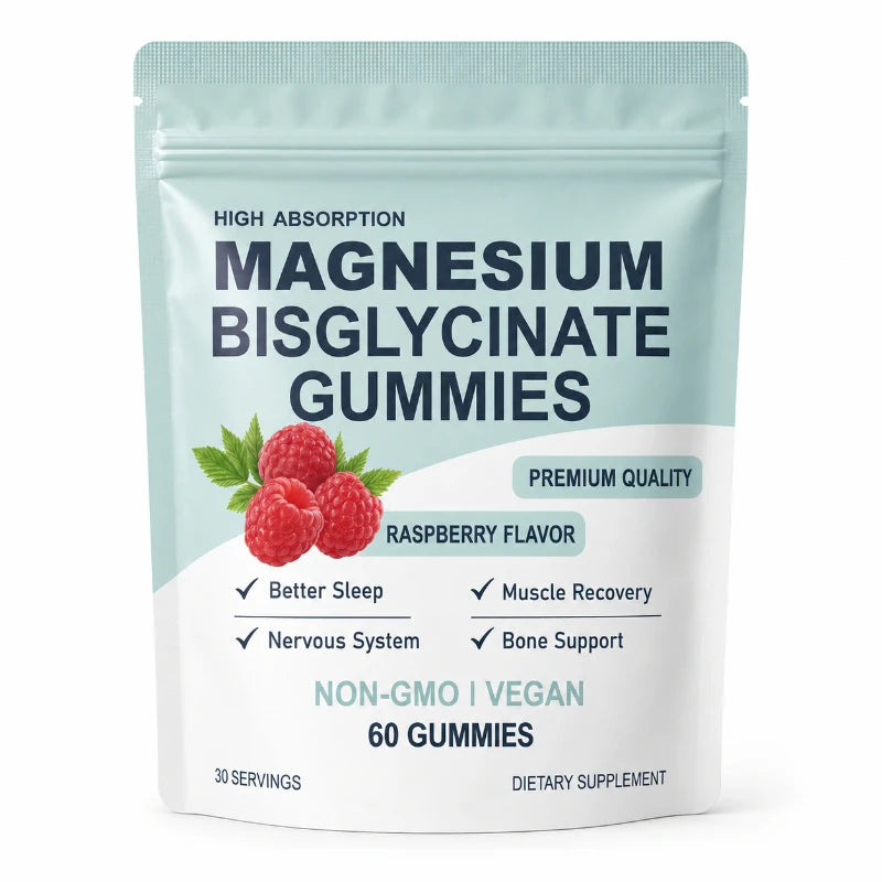 Magnesium Bisglycinate Gummies 400mg Raspberry Flavor Sugar Free Vegan Supplement Sleep Relaxation Muscle Support 60 Gummies