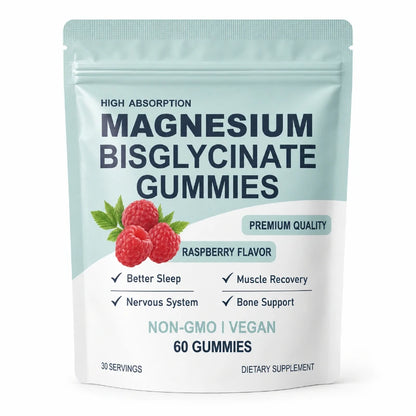 Magnesium Bisglycinate Gummies 400mg Raspberry Flavor Sugar Free Vegan Supplement Sleep Relaxation Muscle Support 60 Gummies
