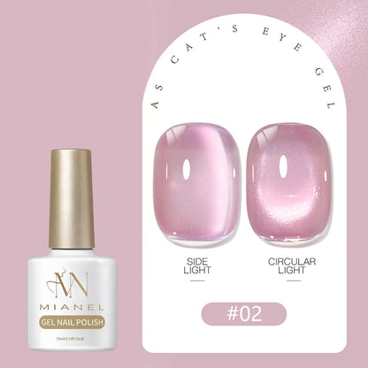 MIANEL 2026 Summer Trend Nude Pink Cat Eye Gel Nail Polish Soft Brightening Transparent Peach Pink with Glass Bead