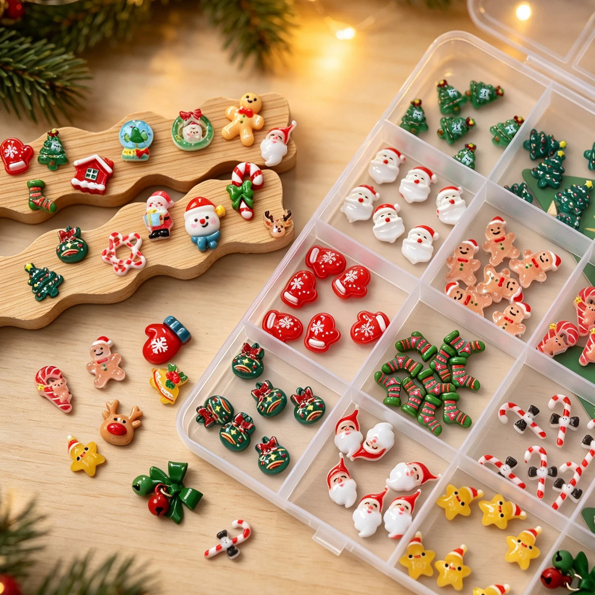 24grid 3D Kawaii Santa Claus/Snowman/Elk/Gloves/Bell/Candy/Christmas Tree Nail Charms Flatback Resin Xmas Winter Nail Rhinestone