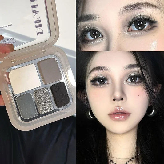 Five Color Eyeshadow Palette Gray White Smoky Makeup Matte Pearlescent Silkworm Brightening Fine Shimmer High Pigmented Plate