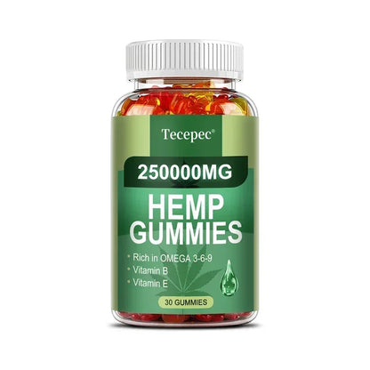 Contains Omega 3-6-9 Vitamin B, E Gummies - Stress Relief, Sleep, Mood, Skin, Nails, Focus, Joint Support, Non-GMO Supplement