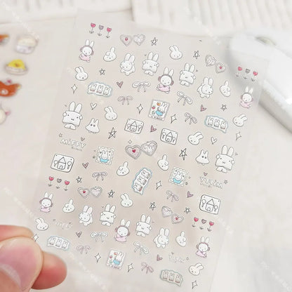 Kawaii Miffy Cartoon Cute Embossed 3D Nail Art Stickers Water Cup Cameras DIY Sticker Decorations Gift Toy for Girl S