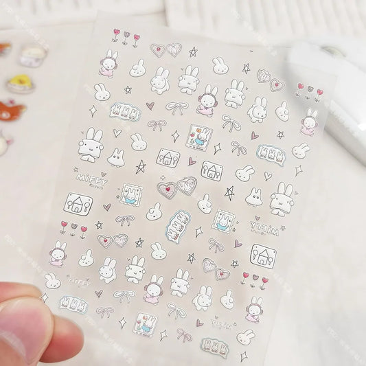 Kawaii Miffy Cartoon Cute Embossed 3D Nail Art Stickers Water Cup Cameras DIY Sticker Decorations Gift Toy for Girl S