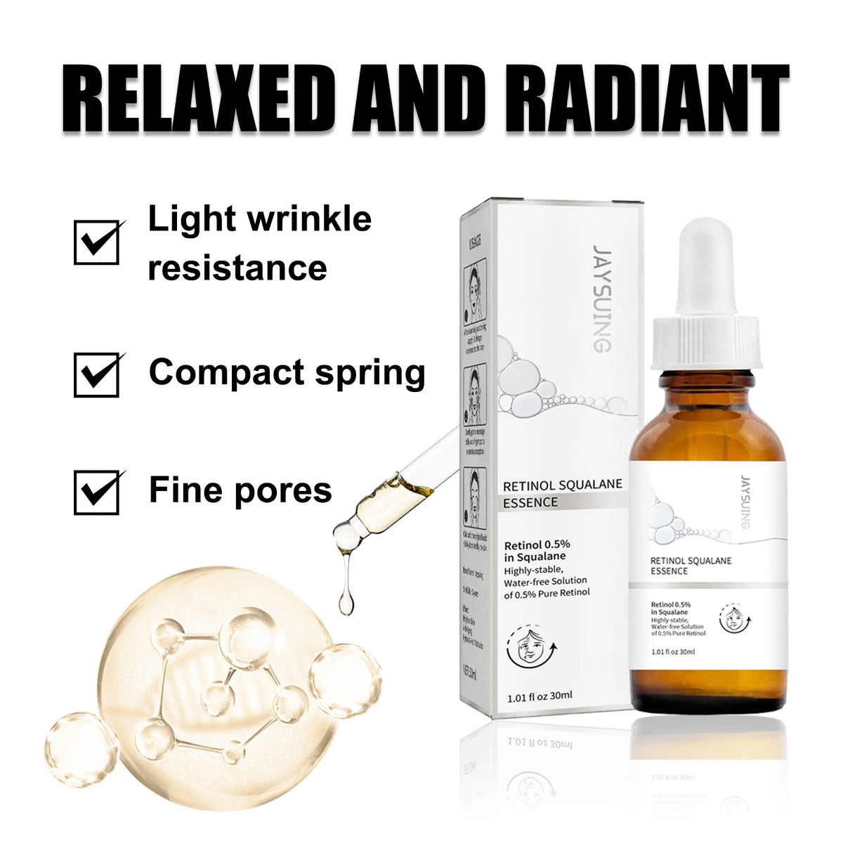 Retinol 0.5% Squalane Essence Wrinkle Remover Fade Fine Lines Anti-aging Moisturizing Whitening Firming Repair Skincare Serum