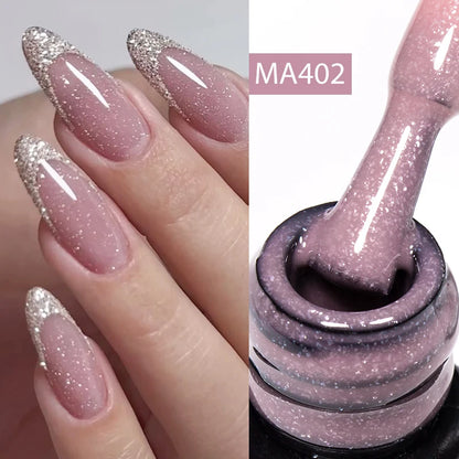 MEET ACROSS 7ml Rubber Base Gel Glitter Nude Pink White 2 In 1 Gel Nail Polish Nail Art Varnish For Nails Winter Autumn Manicure