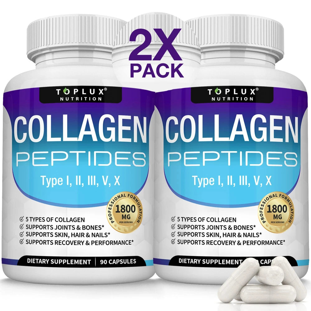 Multi Collagen Peptides Pills 1800 Mg Complex - Type I, II, III, V, X Premium Collagen Complex for Better Skin & Hair, Strong Jo