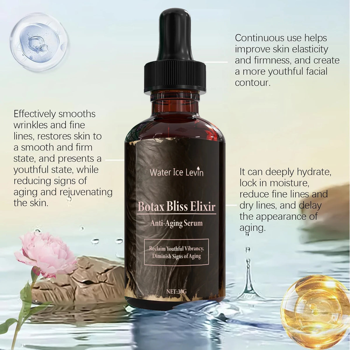Botax Bliss Elixir Anti-Aging Serum with Bee Venom, Hyaluronic Acid & Retinol, Replenishes and Reclaims Youthful Vibrancy