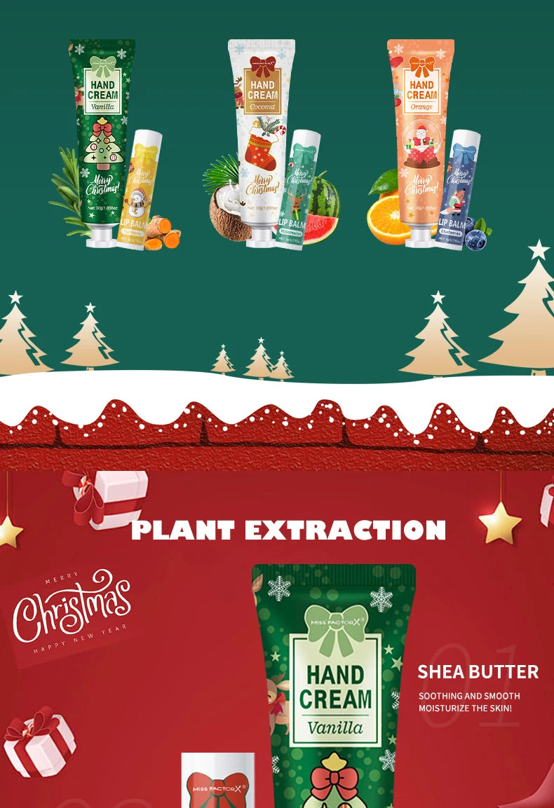 Christmas kit-10 sets/box hand cream kit, lip balm set, with Santa Card and red gift bag, party gift distribution