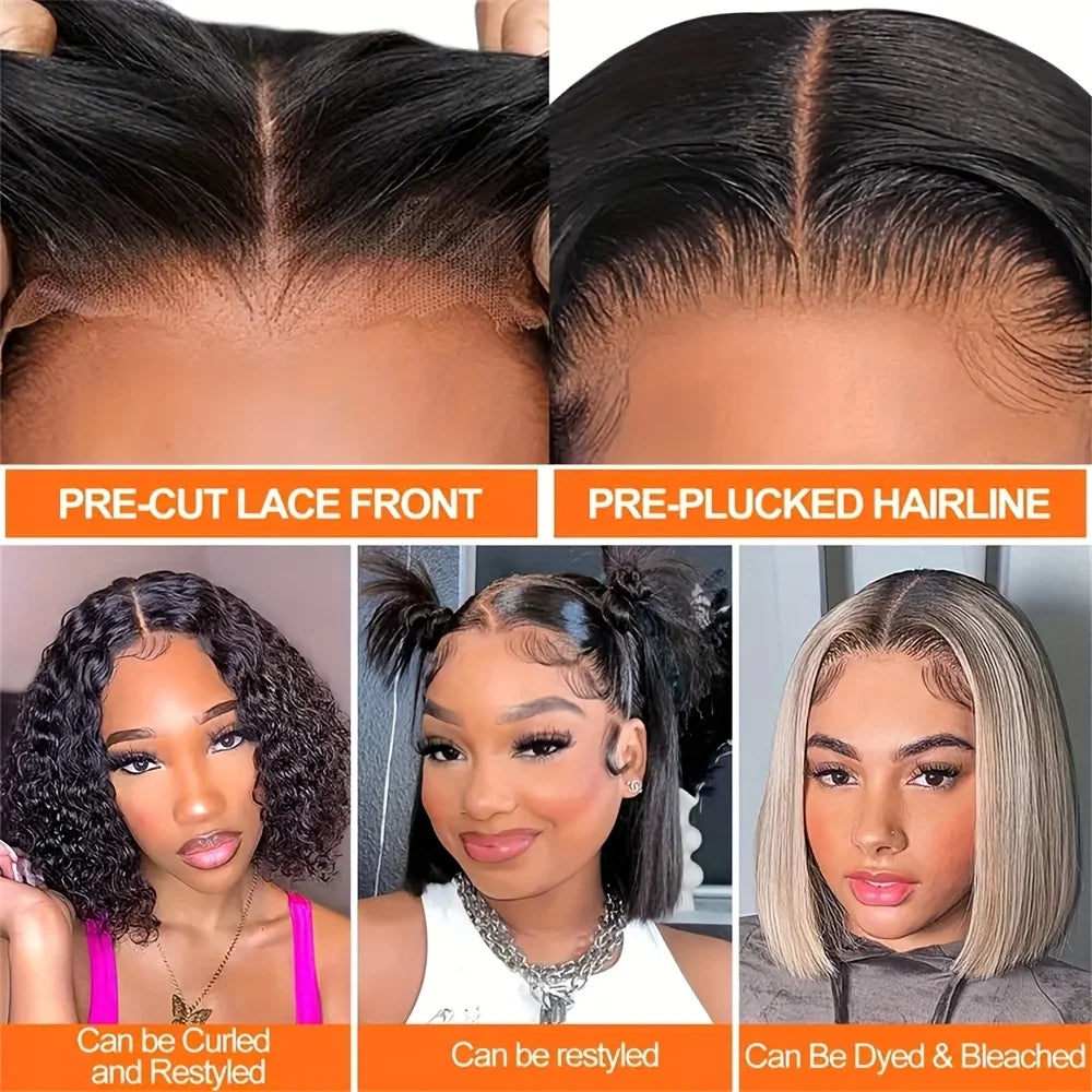 5x5 Glueless Bob Wigs Human Hair Pre Plucked Pre Cut Wear and Go 13x6 HD Lace Front Closure Wig Straight Short Wig 250 Density