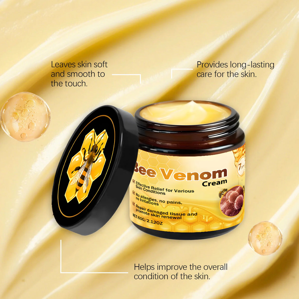 Bee Venom Skin Restoration Cream Lift Tightenes Sagging Fade Freckle Melanin Anti Cellulite Day & Night Body Massage Moisturizer