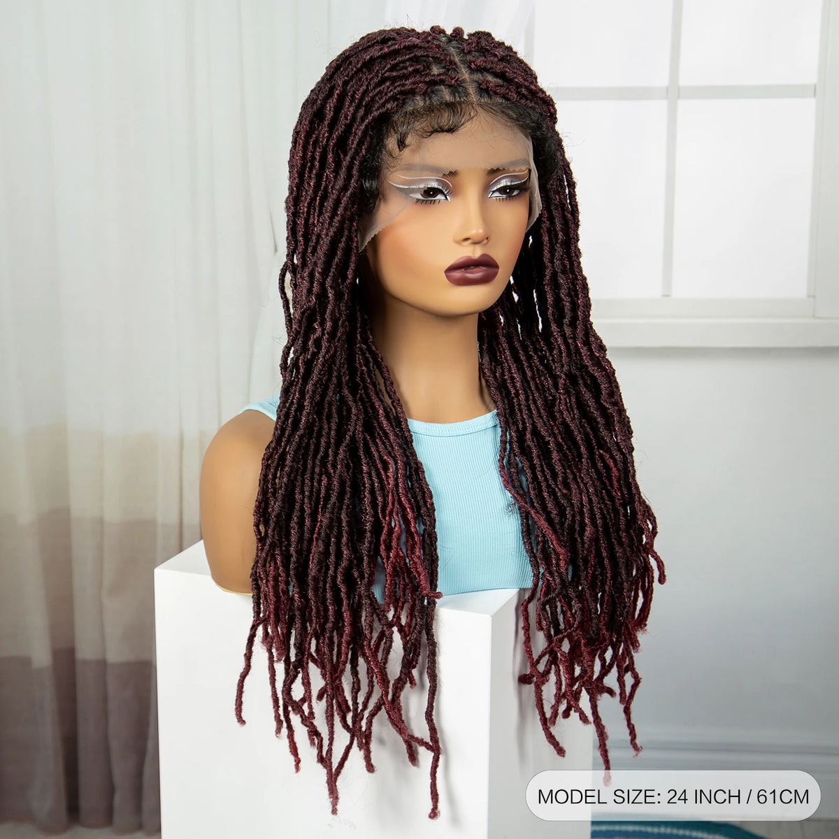 24Inch Full Lace Locs Braided Wigs with Baby Hair Lace Frontal Synthetic Braids Wigs for Black Women Natural HD Lace Braids Wigs