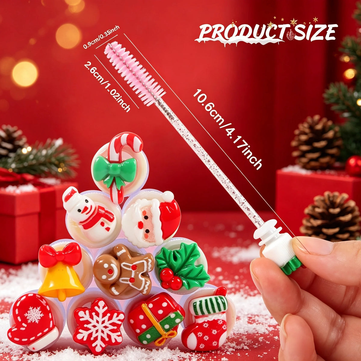 10Pcs Random Christmas Mascara Wands Disposable Eyelash Extension Brushes Spoolies Lash Brow Comb Makeup Tools Xmas Gift for Her