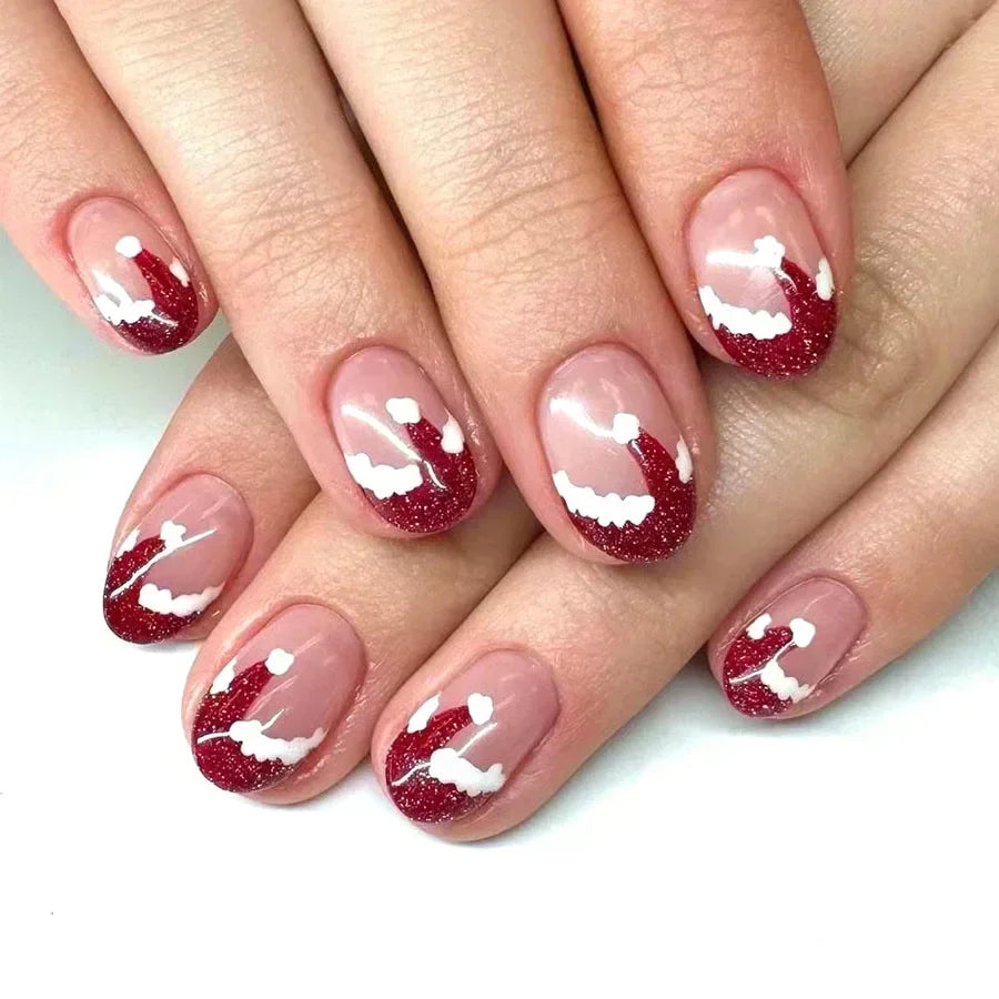 24Pcs Short Oval Press-On Nails - Cute Gingerbread & Candy Cane Christmas Designs, Perfect for Holiday Parties for Women&Girls