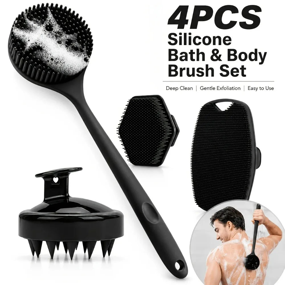 2/3/4pcs Shower Brush Set Back Face Body Scalp Massage Gentle Long Handle Body Brush Soft Bristles Skin Clean Bathing Tools