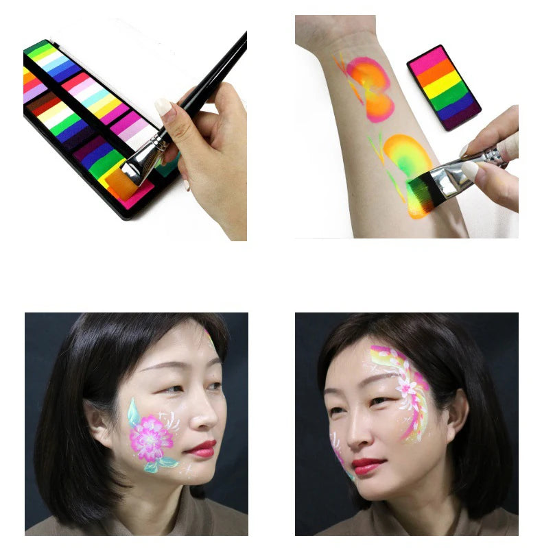 Professional Body Art 12 Colors Pastel Neon UV Color Rainbow Split Cake Face Paint Palette for Halloween Christmas