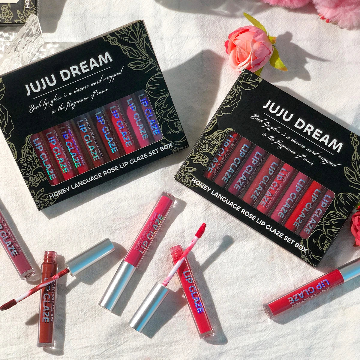 JUJU DREAM 10 pcs Honey Rose Lip Glaze Set Long-lasting Matte Velvet Lipstick Waterproof Lip Gloss Set Moisturizing Lip Gloss