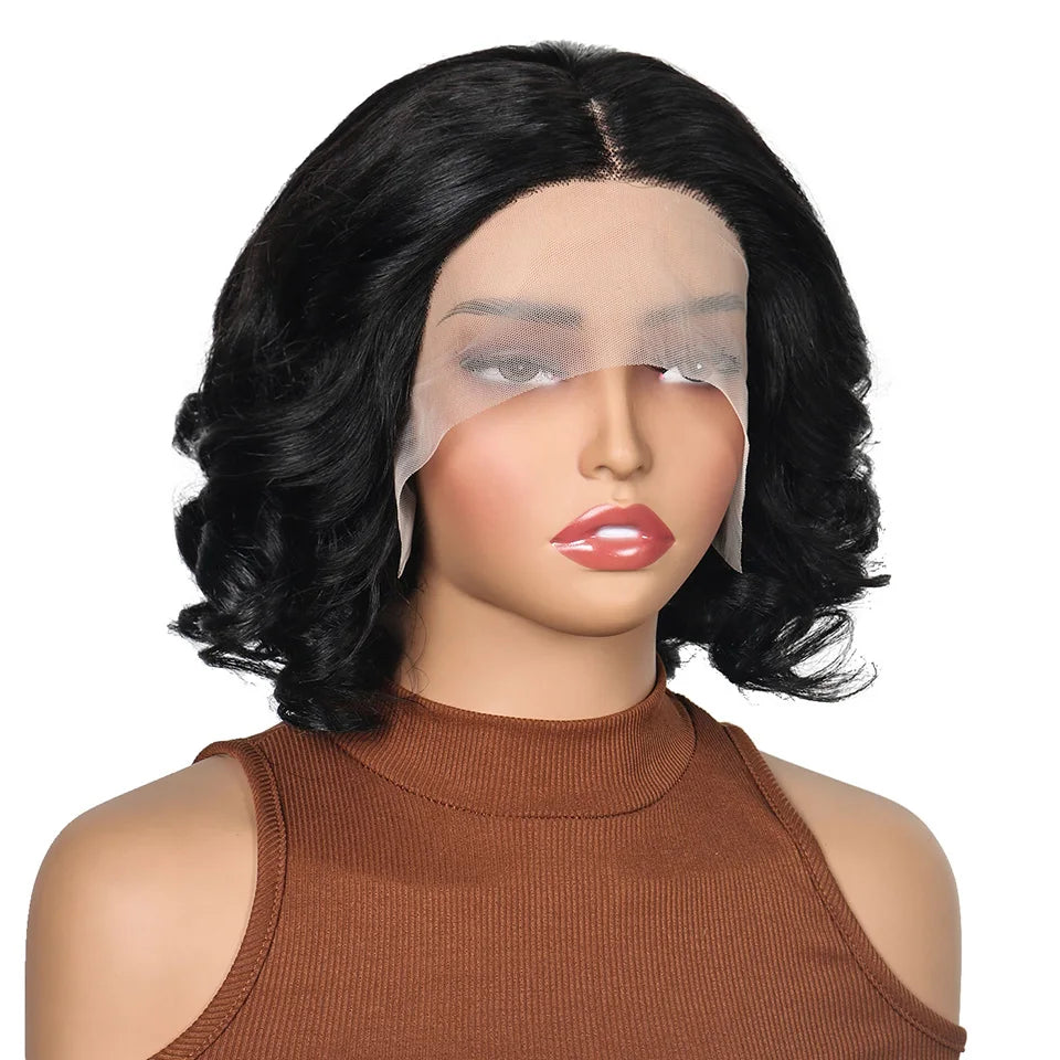 Loose Bouncy Wave Short Bob Wigs Raw Vietnamese Virgin Hair Side Part Body Wave Human Hair Lace Frontal Pre Cut 13x4 Hd Lace Wig