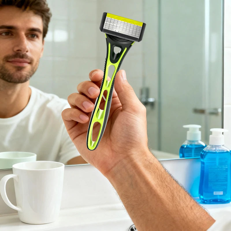 10-Blade Razor for Men Women with 1 Handle & 4 Refills, Stainless Steel Replaceable Shaver Blades, Manual Grooming Kit