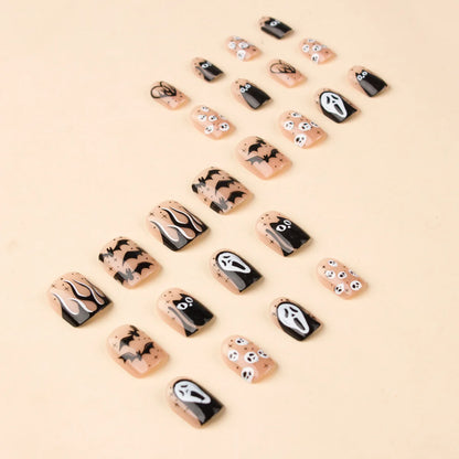 24 Pcs Halloween Skull Full Coverage Press On Nails Fake Nails Reusable False Nail Jelly Tabs Shiny Wear Nail for Women&Girl