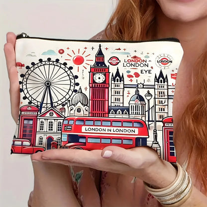 1pc, London Travel Gift Makeup Bag, London City Themed Cosmetic Storage Pouch, Portable Toiletries Organizer