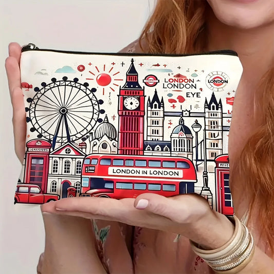 1pc, London Travel Gift Makeup Bag, London City Themed Cosmetic Storage Pouch, Portable Toiletries Organizer