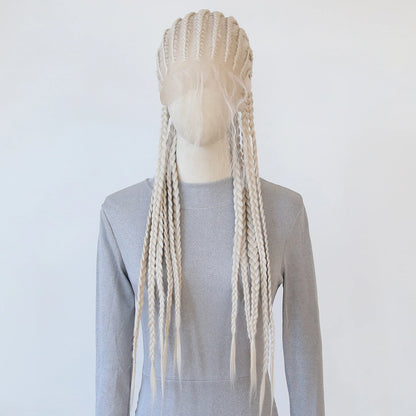 Black Braided Wigs Synthetic Full Lace Wig Glueless Full Lace Synthetic Wig Heat Resistant Fiber Wig for Women Daily Wear